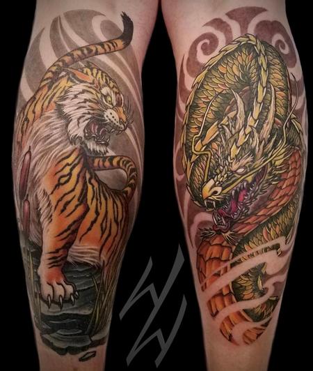 Tattoos - Walt Watts Dual Tiger and Dragon - 144482